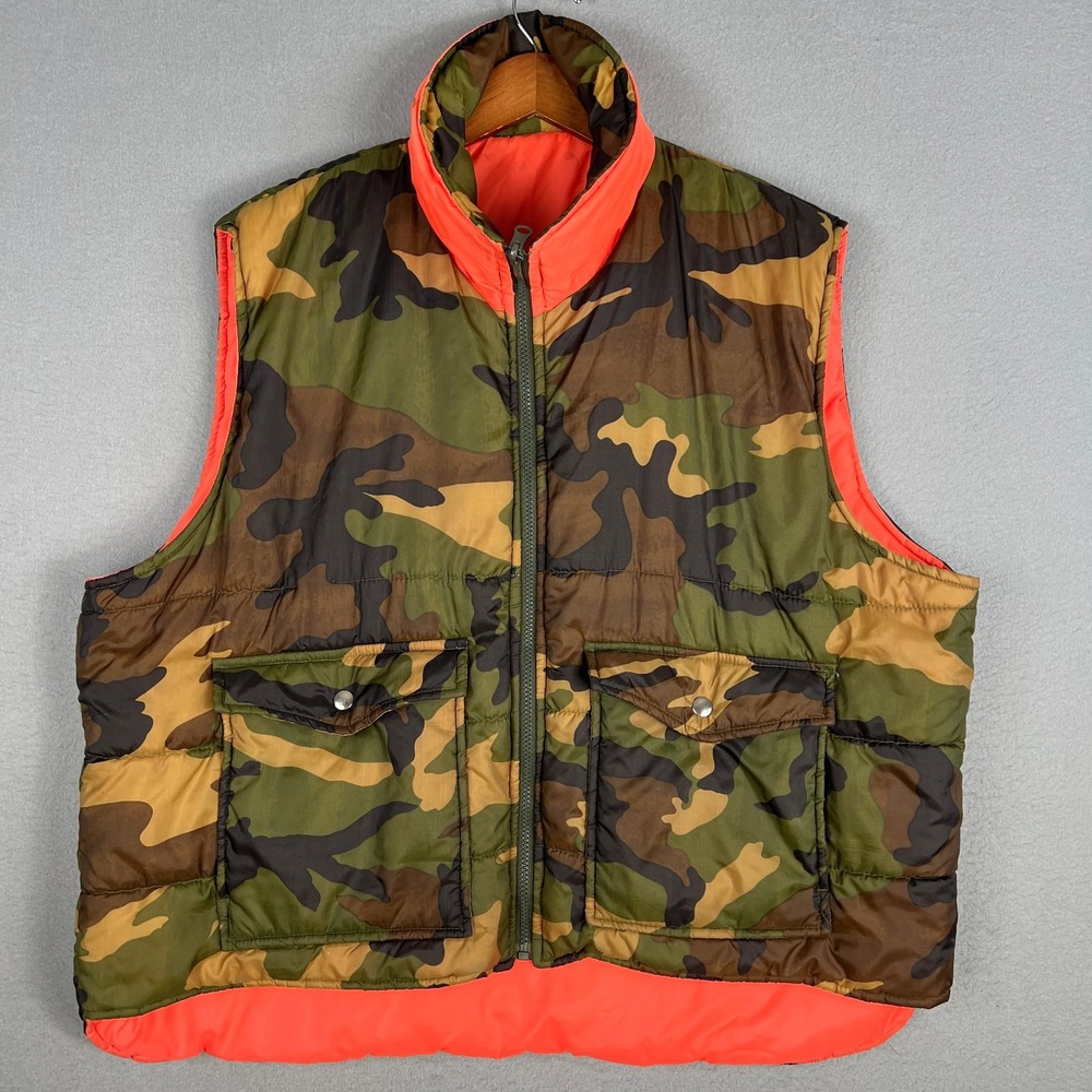 VTG Winchester Reversable Camo Hunting Vest Mens XL Puffer  80s 90s Blaze Orange